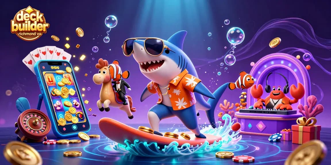 Surf the winning waves with deck builder richmond va as a 3D shark and colorful characters embrace the fun!