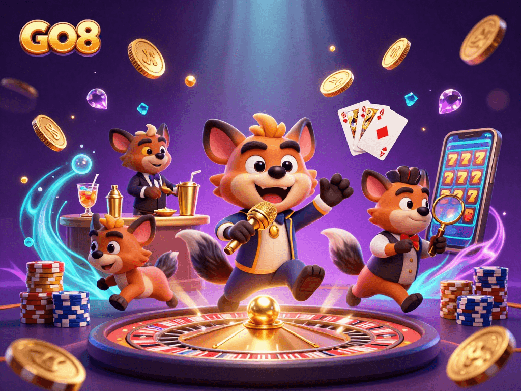Experience the excitement at GO8 casino with dynamic hyenas in a 3D comedy club scene.