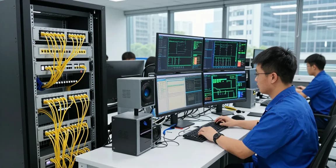 Precision optical cables being installed in a high-tech data center for enhanced connectivity