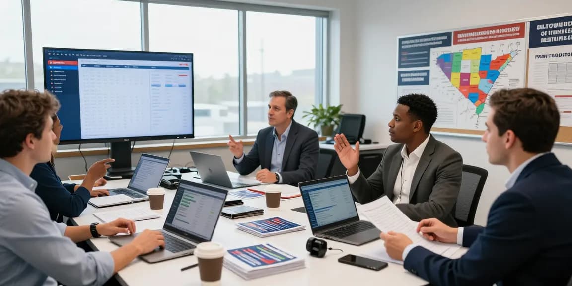 Casey Askar campaign strategy session in a vibrant office environment with diverse team analyzing data.