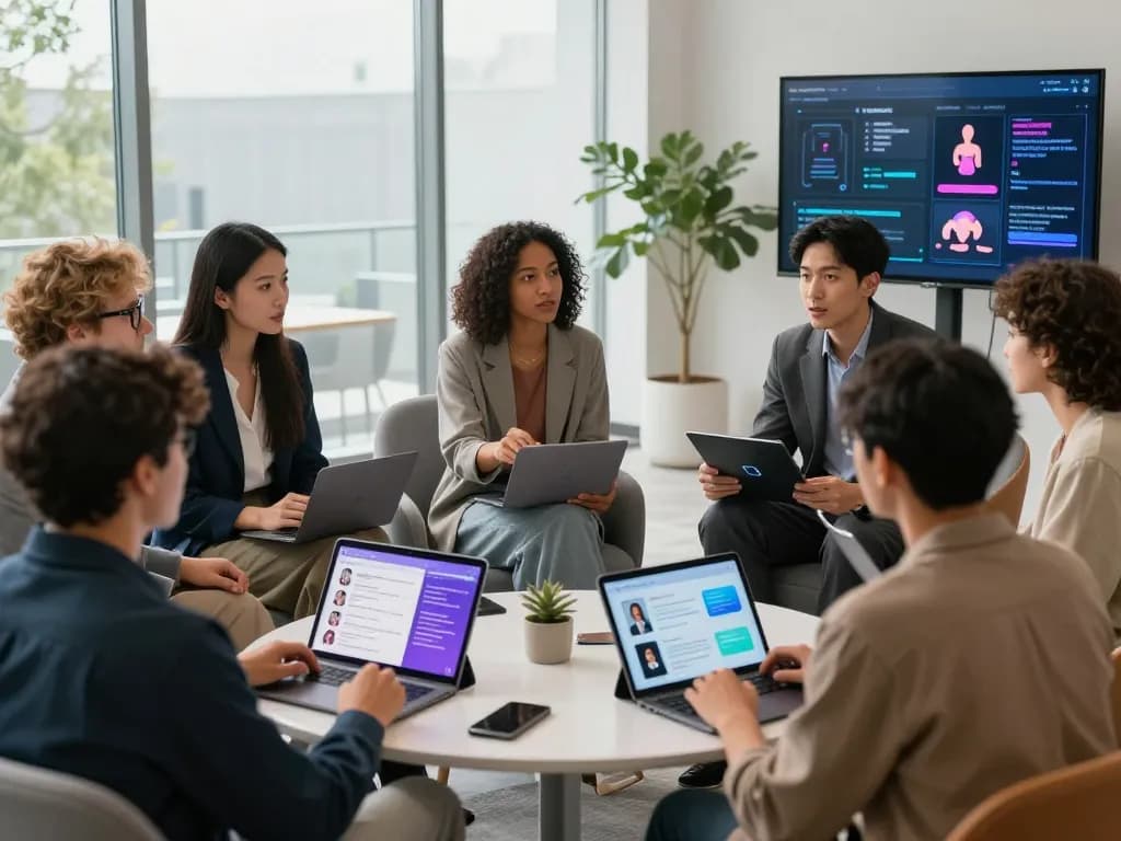 Engaged discussion on sex AI innovations in a modern tech environment.