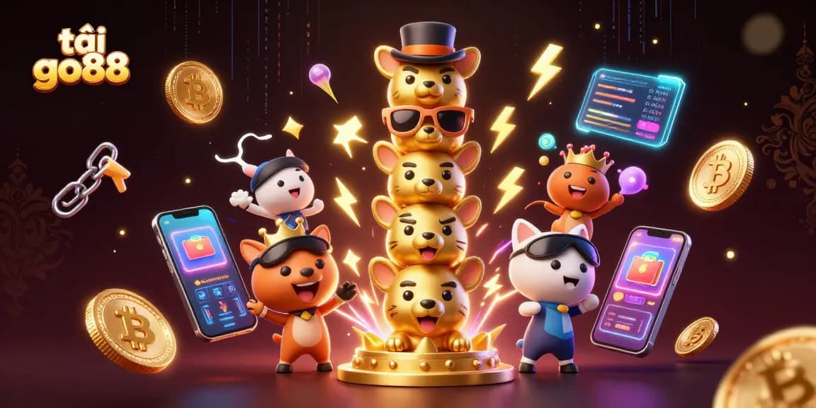 Experience thrilling gameplay and crypto excitement with tải go88 in this vibrant 3D casino illustration.