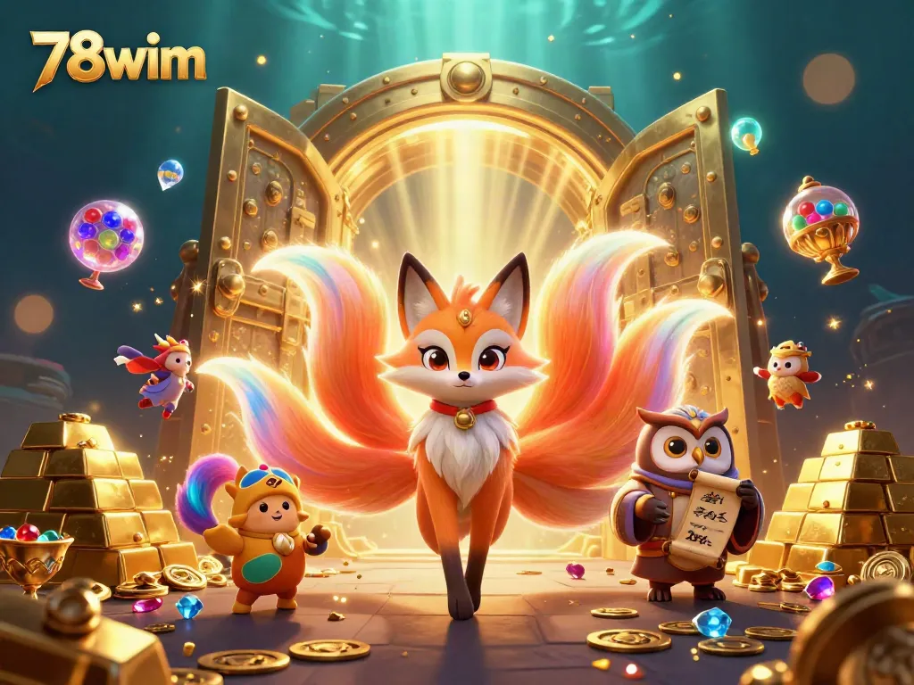 Experience the exciting thrill of 78wim with vibrant characters and treasure elements in this casino illustration.