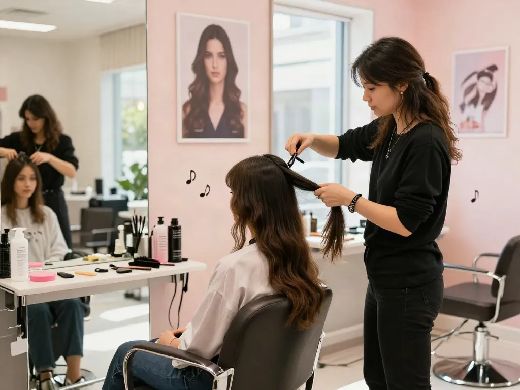 Seamless clip in extensions being stylishly applied in a modern salon setting, showcasing hair transformation.