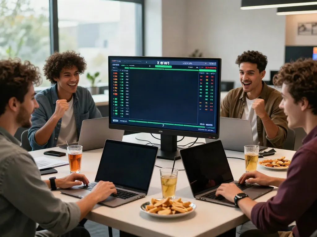 Exciting online betting scene showcasing debet net with friends engaged in real-time sports wagering.
