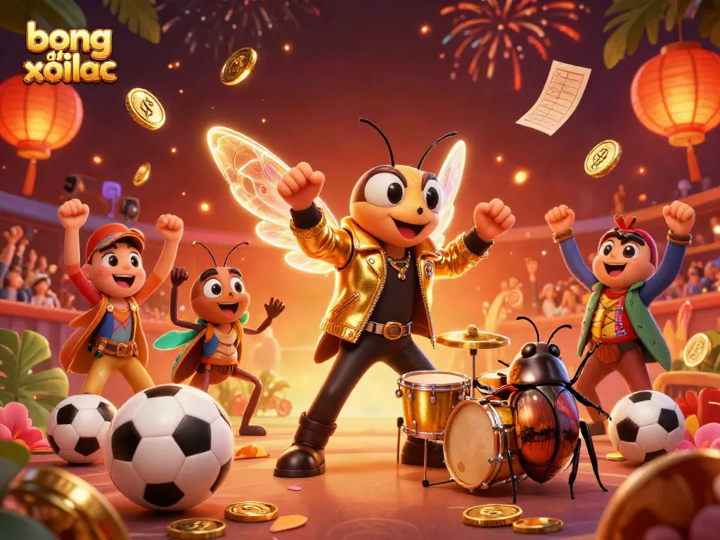 Experience the excitement of sports betting with bong da xoilac in a vibrant stadium packed with cheering fans and animated betting elements.