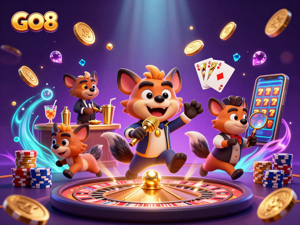 Experience the excitement at GO8 casino with dynamic hyenas in a 3D comedy club scene.